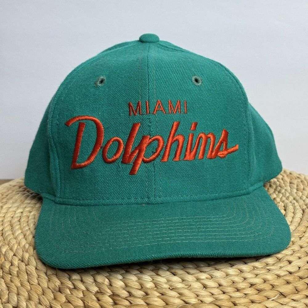 Vintage 90s Miami Dolphins Sports Specialties Script Pro NFL Snapback Hat Wool